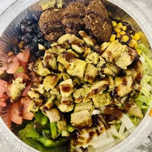 Chicken & Falafel Rice Bowl.