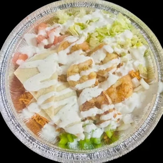 Fried or Grilled Shrimps (5 Pieces) Over Rice.
