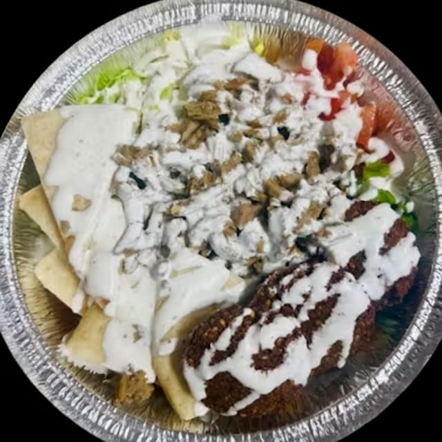 Beef, Lamb & Falafel Over Rice.