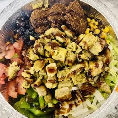 Falafel, Beef & Lamb Rice Bowl.